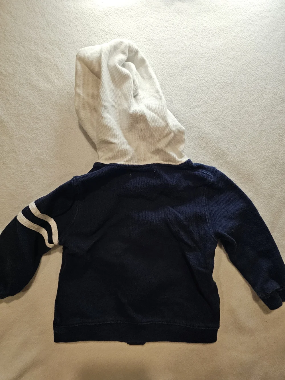 Ralph Lauren Navy Hoodie with Cream Hood & Stripe Detail